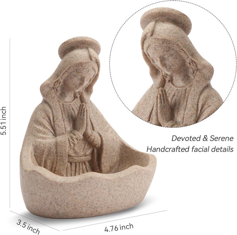 ULVEOL Virgin Mary Statue, Catholic Gifts for Women, Virgin Mary Keepsake Rosary Holder, 5.5" Blessed Mother Statues, Catholic Decor (Sandstone) - Image 3